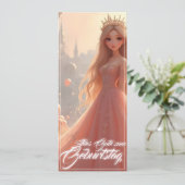Prinses verjaardagskaart in roze (Staand voorkant)