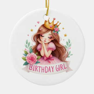 Prinses Verjaardagsmeisje Kroon Keramisch Ornament
