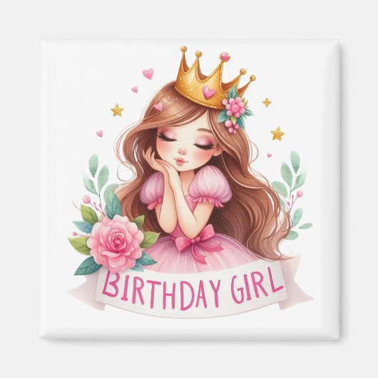 Prinses Verjaardagsmeisje Kroon Magneet (Voorkant)