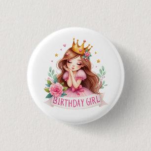 Prinses Verjaardagsmeisje Kroon Ronde Button 3,2 Cm