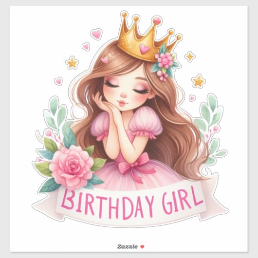Prinses Verjaardagsmeisje Kroon Sticker (Vel)