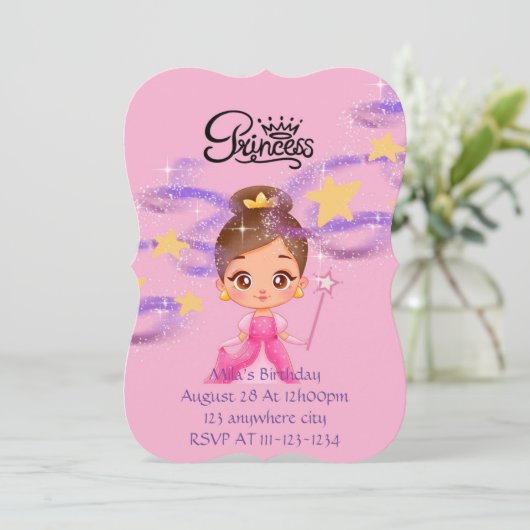 Prinses verjaardagsuitnodiging, digitale download kaart (Staand voorkant)