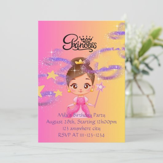 Prinses verjaardagsuitnodiging, digitale download kaart (Staand voorkant)