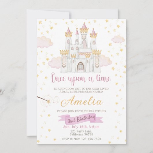 Prinses Verjaardagsuitnodiging Er was eens Kaart (Voorkant)