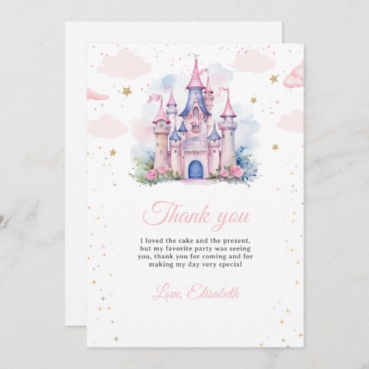 Prinses verjaardagsuitnodiging, Kleine Prinses 1e Bedankkaart (Voorkant / Achterkant)