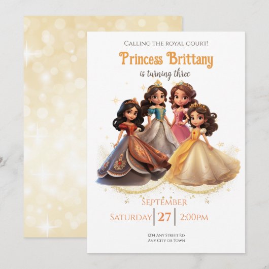 Prinses Verjaardagsuitnodiging, Prinses Koninklijk Kaart (Voorkant / Achterkant)