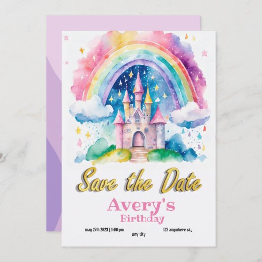 Prinses Verjaardagsuitnodiging Roze Paarse Lila Kaart (Voorkant / Achterkant)