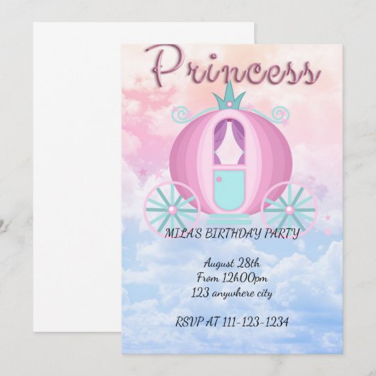 Prinses verjaardagsuitnodiging voor meisjes kaart (Voorkant / Achterkant)