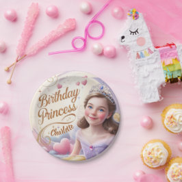 Prinses viert gelukkige verjaardag papieren bordje