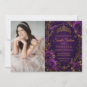 Prinses vlinders Foto paarse sweet 16 Kaart