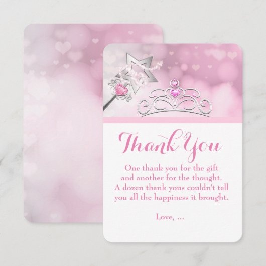 Prinses Wand & Crown Verjaardag Dank u kaart (Voorkant / Achterkant)