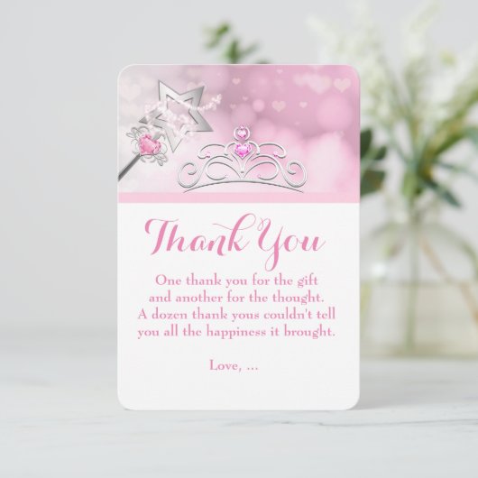 Prinses Wand & Crown Verjaardag Dank u kaart (Staand voorkant)