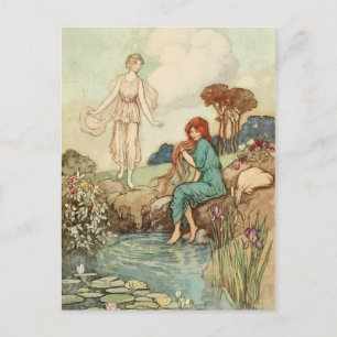 Prinses Washing Hair in de Vintage Fairy Tale Briefkaart