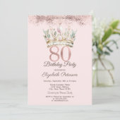 Prinses Watercor Crown Floral 80e verjaardag Kaart (Staand voorkant)