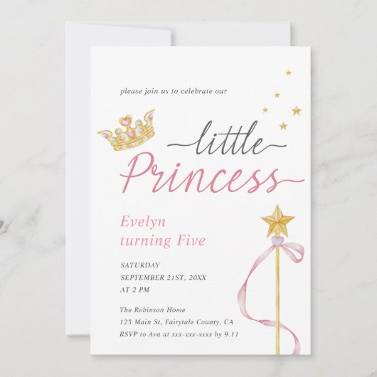 Prinses Waterverf Kroon en toverstokverjaardag Kaart (Voorkant)