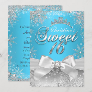 Prinses Winter Wonderland Blauwe Sweet 16 Uitnodig Kaart