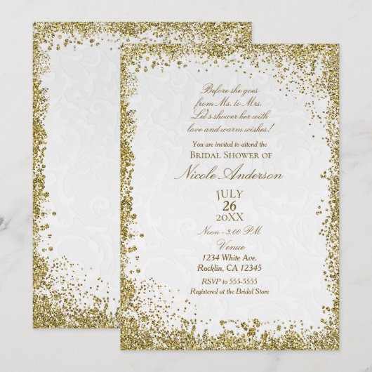 Prinses Witte Damast Verhalenboek Bruidsdouche Kaart (Voorkant / Achterkant)