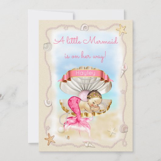 Prinses Zeemeermin Naam op Clam Shell Baby shower Kaart (Voorkant)