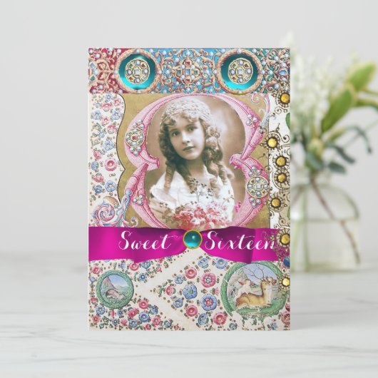 PRINSES ZOETE 16 VERJAARDAGSFEESTJE ,FLORALE EDELG KAART (Staand voorkant)