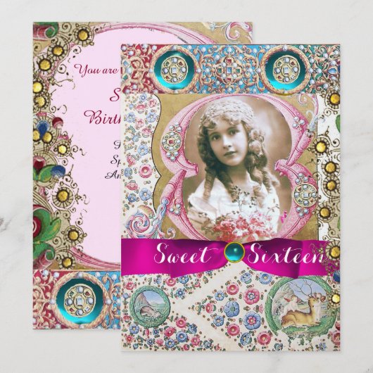 PRINSES ZOETE 16 VERJAARDAGSFEESTJE ,FLORALE EDELG KAART (Voorkant / Achterkant)