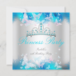 Prinsessen Feest Roze Turquoise Blauwe Tiara Vlind Kaart
