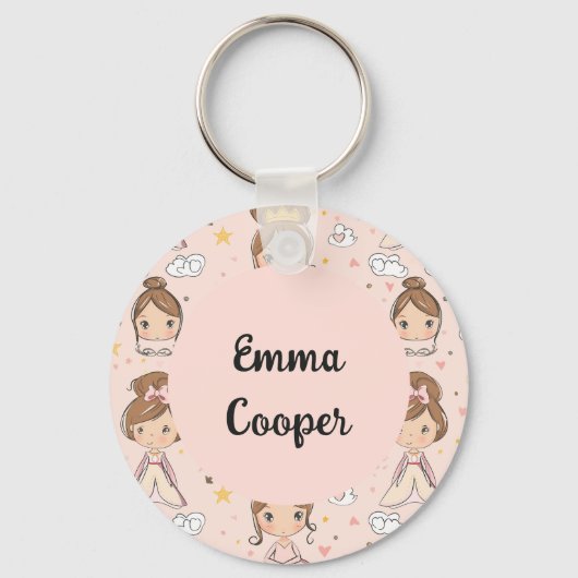 Prinsessen & Harten Zachte Pastels Kinderen Sleutelhanger (Voorkant)
