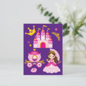 Prinsessen Kasteel Tiara Kroon Meisjes Paars Briefkaart (Staand voorkant)
