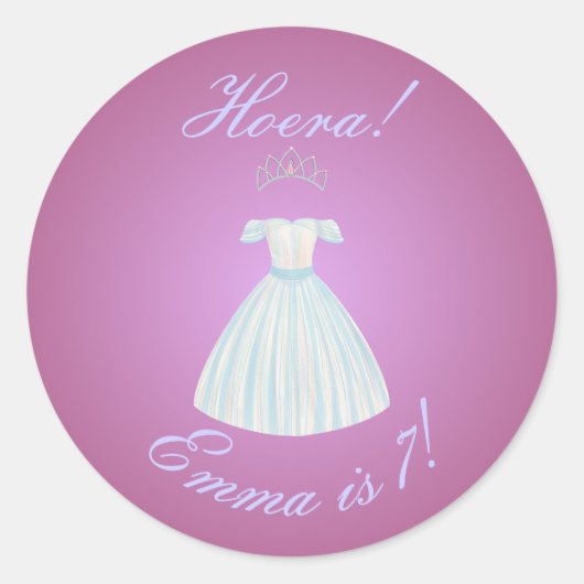 Prinsessen Sticker "Hoera!" Roze Gradiënt & Blauw (Voorkant)