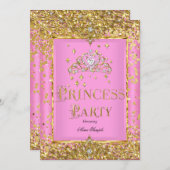 Prinsessen Verjaardagsfeest Roze Gouden Diadeem Kaart (Voorkant / Achterkant)