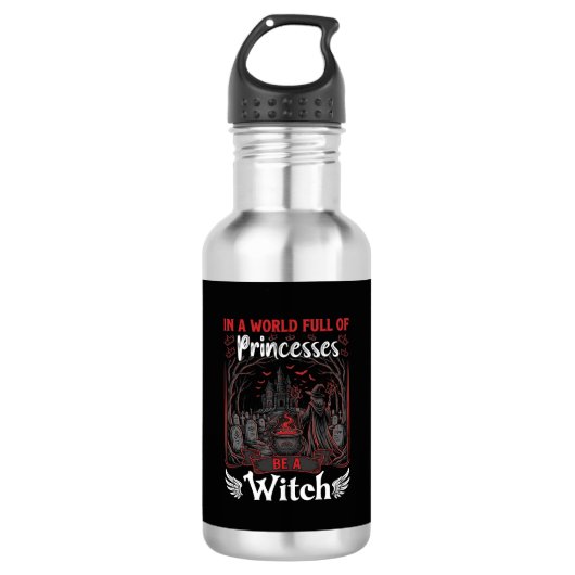 Prinsessen Worden Heks Halloween Kasteel Ketel Gra Waterfles (Voorkant)