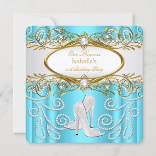 Prinsessenfeest Teal Goud Witte Parel Hoge Hakken Kaart