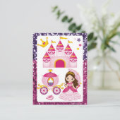 Prinsessenkasteel Gouden Kroon Roze Paarse Paillet Briefkaart (Staand voorkant)