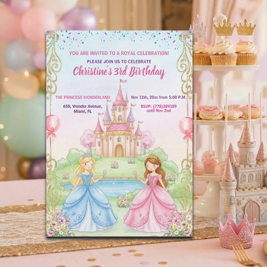 Prinsessenkasteel Koninklijke 3e Verjaardagsfeestj Kaart