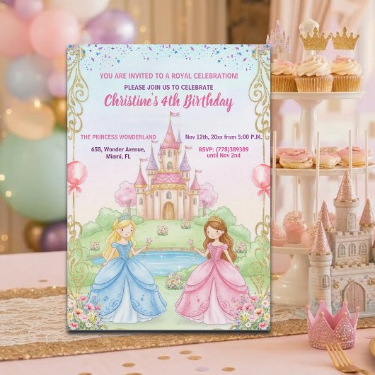 Prinsessenkasteel Koninklijke 4e Verjaardagsfeestj Kaart