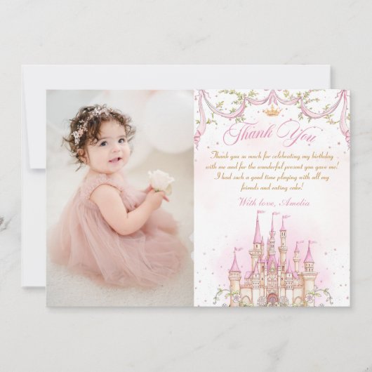 Prinsessenkasteel Meisje Verjaardag Foto Bedankt K (Voorkant)