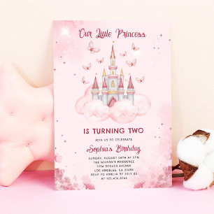 Prinsessenkasteel Roze Waterverf Meisje Verjaard Kaart