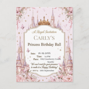 Prinsessenkasteel Thema Koninklijke Verjaardagsbal Uitnodiging Briefkaart