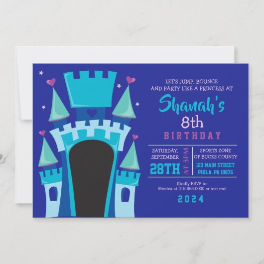 PRINSESSENKASTEL SPRINGHUIS Verjaardagsfeestje Kaart (Voorkant)