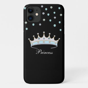 Prinsessenkroon en edelstenen confetti op zwart Case-Mate iPhone case