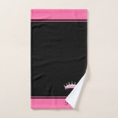 Prinsessenkroon & naamtekst op zwart & roze bad handdoek (Handdoek)