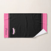 Prinsessenkroon & naamtekst op zwart & roze bad handdoek (Handdoek)