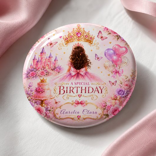 Prinsessenkroon Verjaardag Vierkante Button 5,1 Cm