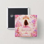 Prinsessenkroon Verjaardag Vierkante Button 5,1 Cm (Voorkant /achterkant)