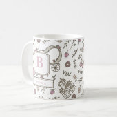 Prinsessenpatroon Roze Monogram Koffiemok (Voorkant links)