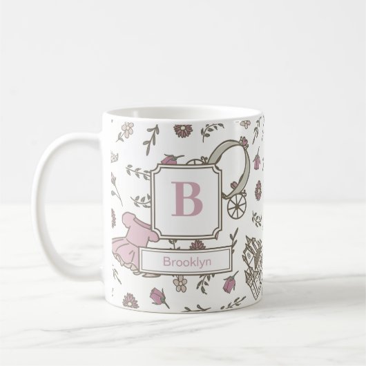 Prinsessenpatroon Roze Monogram Koffiemok (Links)