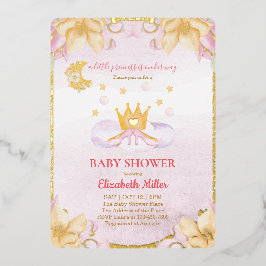 Prinsessenschoenen En Kroon Baby Shower Folie Uitnodiging