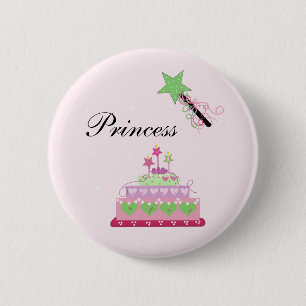 Prinsessentaart en Groene Toverstaf Ronde Button 5,7 Cm