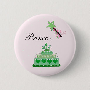 Prinsessentaart en Groene Toverstaf Ronde Button 5,7 Cm