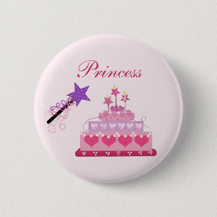 Prinsessentaart en toverstok ronde button 5,7 cm