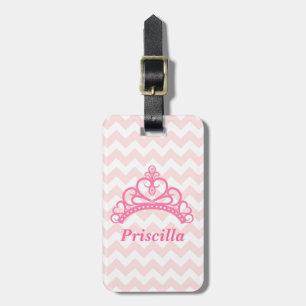 Prinsessentroon, Roze en Witte Chevron, voor Meisj Bagagelabel